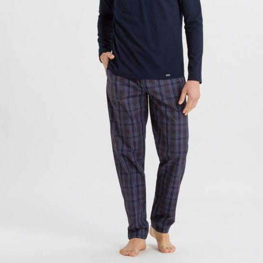 Hanro Woven Night and Day Fine Blue Check Navy