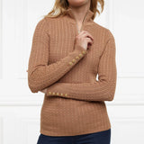 Holland Cooper Ava Half Zip Knit in Dark Camel Marl