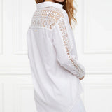 Holland Cooper Oversized Cotton Lace Shirt in Pink Stripe