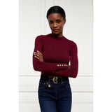 Holland Cooper Buttoned Knit Crew Neck In Wine