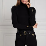 Holland Cooper Buttoned Knit Roll Neck in Black