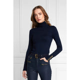 Holland Cooper Buttoned Knit Roll Neck In Ink Navy