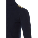 Holland Cooper Buttoned Knit Roll Neck In Ink Navy