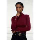 Holland Cooper Buttoned Knit Roll Neck In Wine