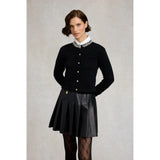 Holland Cooper Faux Leather Pleated Mini Skirt In Black