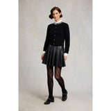 Holland Cooper Faux Leather Pleated Mini Skirt In Black