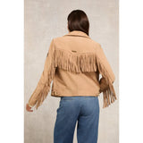 Holland Cooper Fringed Suede Biker Jacket in Camel