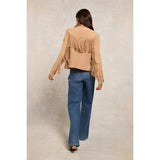 Holland Cooper Fringed Suede Biker Jacket in Camel