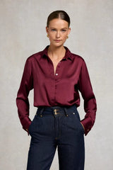 Holland Cooper Georgina Satin Shirt In Mulberry
