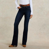 Holland Cooper High Rise Flared Jeans In Deep Indigo