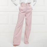 Holland Cooper High Waisted Straight Trouser In Pink Linen