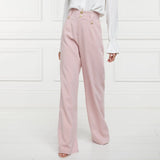 Holland Cooper High Waisted Straight Trouser In Pink Linen