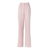 Holland Cooper High Waisted Straight Trouser In Pink Linen