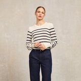 Holland Cooper Kelsie Crew Neck Knit in Natural Stripe
