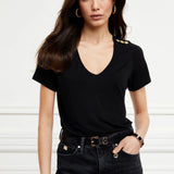 Holland Cooper Relax Fit V-Neck Tee in Black