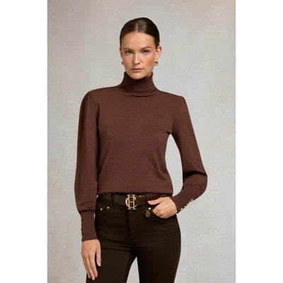 Holland Cooper Structured Kelsie Roll Neck Knit In Cocoa