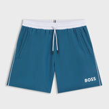 Boss Swim Shorts With Contrast Logo And Piping In Blue