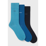 Boss Three-Pack Of Regular-Length Socks In Stretch Fabric In Blue