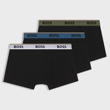 Boss Three-Pack Of Stretch-Cotton Trunks With Logo Waistbands In Black
