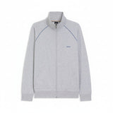 Boss Zip-Up Jacket In Stretch Cotton With Contrast Piping In Light Grey