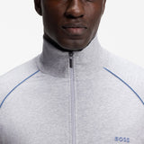 Boss Zip-Up Jacket In Stretch Cotton With Contrast Piping In Light Grey