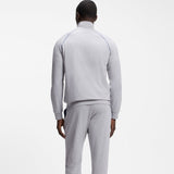 Boss Zip-Up Jacket In Stretch Cotton With Contrast Piping In Light Grey