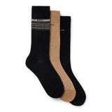BOSS 3-Pack Rib Stripe Socks In Black/Brown
