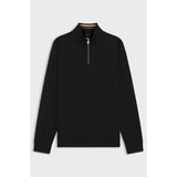 BOSS Cotton Blend Sweatshirt With Zip Neck In Black