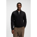 BOSS Cotton Blend Sweatshirt With Zip Neck In Black