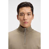 BOSS Cotton-Blend Sweatshirt With Zip Neck In Light Brown