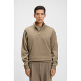 BOSS Cotton-Blend Sweatshirt With Zip Neck In Light Brown