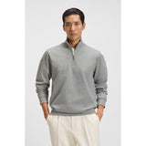 BOSS Cotton-Blend Zip Neck Sweatshirt In Grey