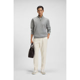 BOSS Cotton-Blend Zip Neck Sweatshirt In Grey