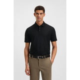 BOSS Cotton Polo Shirt With Tonal Monogram Jacquard In Black
