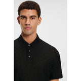 BOSS Cotton Polo Shirt With Tonal Monogram Jacquard In Black
