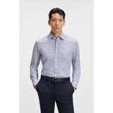 BOSS Floral-Print Slim Fit Stretch Cotton Poplin Shirt In Light Blue