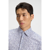 BOSS Floral-Print Slim Fit Stretch Cotton Poplin Shirt In Light Blue