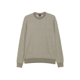 BOSS Herringbone Structured Wool And Cotton Sweater In Brown