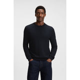 BOSS Herringbone Structured Wool And Cotton Sweater In Dark Blue