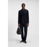 BOSS Herringbone Structured Wool And Cotton Sweater In Dark Blue