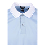 BOSS Mercerised Cotton Slim Fit Polo Shirt With Collar Stripe In Light Blue