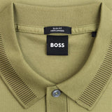 BOSS Mercerised Cotton Slim Fit Polo Shirt With Collar Stripe In Medium Green