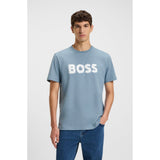 BOSS Orange Cotton Jersey Logo Artwork T-Shirt In Light Blue