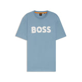 BOSS Orange Cotton Jersey Logo Artwork T-Shirt In Light Blue
