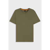 BOSS Orange Cotton Jersey T-Shirt With Logo Patch In Olive