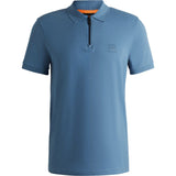 BOSS Orange Half Zip Polo In Open Blue