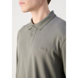 BOSS Orange Interlock Long Sleeve Polo Shirt In Open Grey