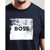 BOSS Orange Logo Artwork Cotton Jersey T-Shirt In Dark Blue