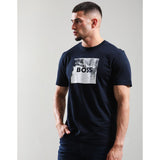 BOSS Orange Logo Artwork Cotton Jersey T-Shirt In Dark Blue