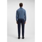 BOSS Orange Logo-Patch Cotton And Cashmere Zip-Neck Sweater In Blue